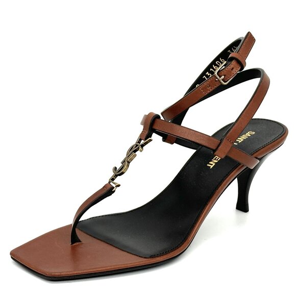 Saint Laurent Cassandra 60 YSL Logo Thong Ankle Strap Sandals Heels Shoes - Picture 9 of 16
